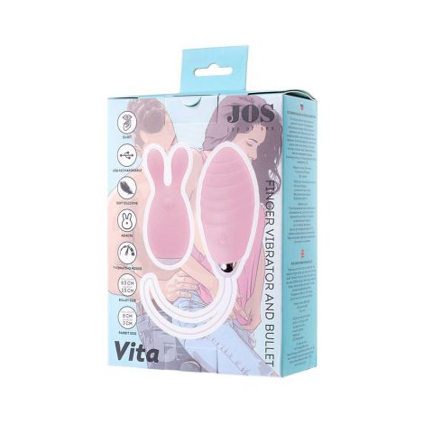 JOS VITA finger vibrating egg and vibrating attachment, silicone, powder pink, 8.5 and 8 cm - 10