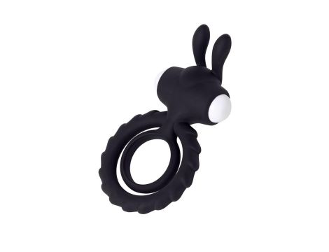 JOS GOOD BUNNY, Penis vibrating ring, silicone, black, 9cm - 3