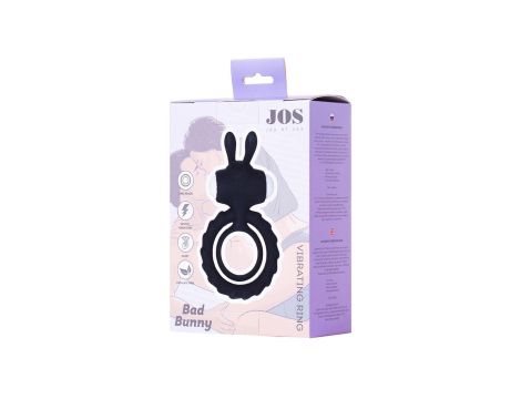 JOS GOOD BUNNY, Penis vibrating ring, silicone, black, 9cm - 6