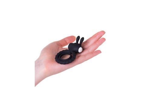 JOS GOOD BUNNY, Penis vibrating ring, silicone, black, 9cm - 7