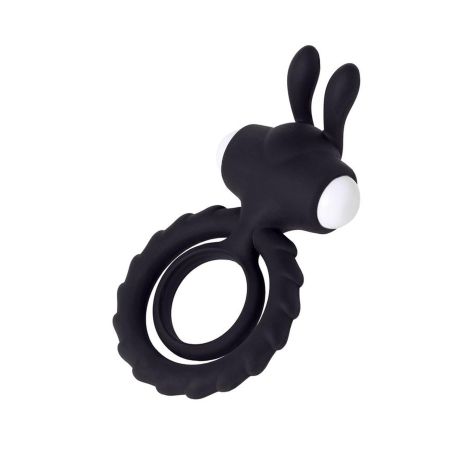 JOS GOOD BUNNY, Penis vibrating ring, silicone, black, 9cm - 3