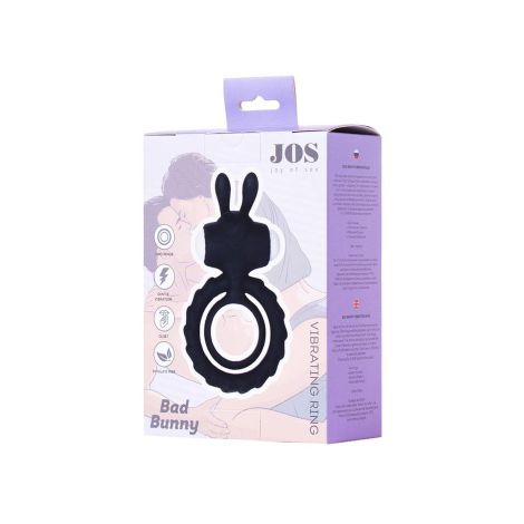 JOS GOOD BUNNY, Penis vibrating ring, silicone, black, 9cm - 6