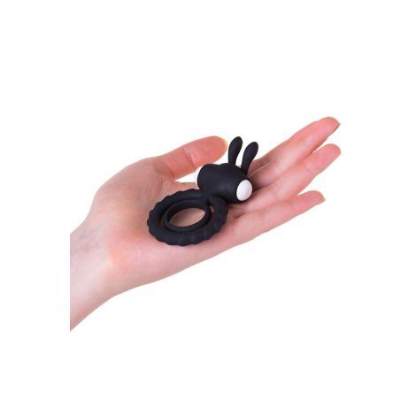 JOS GOOD BUNNY, Penis vibrating ring, silicone, black, 9cm - 7