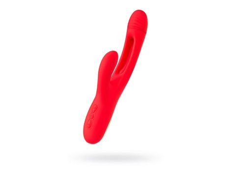 JOS Vibrator with clitoral stimulator Patti with moving tongue, silicone, red, 24 cm