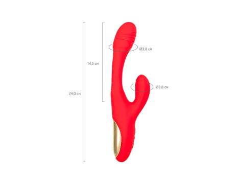 JOS Vibrator with clitoral stimulator Patti with moving tongue, silicone, red, 24 cm - 6