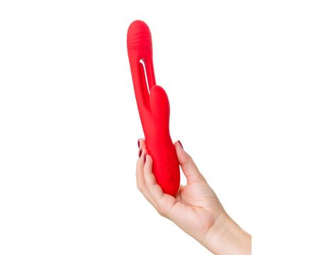 JOS Vibrator with clitoral stimulator Patti with moving tongue, silicone, red, 24 cm - 7