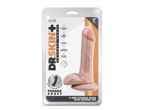 DR. SKIN PLUS  6 INCH POSABLE DILDO WITH BALLS  VANILLA