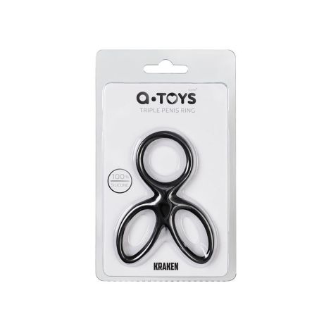 A-TOYS Triple penis ring KRAKEN, silicone, black, 10 cm - 4