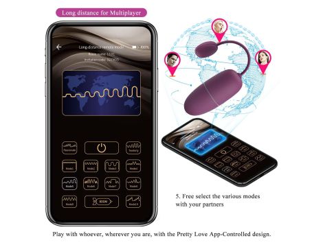 PRETTY LOVE - Nymph, 12 vibration functions Mobile APP Long-distance Control, ABS, 1 AAA battery