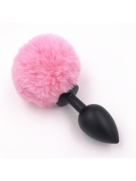 Bunny plug large black with pink tail 9,3 x 4,1 cm / 3,8 x 1.6 inch